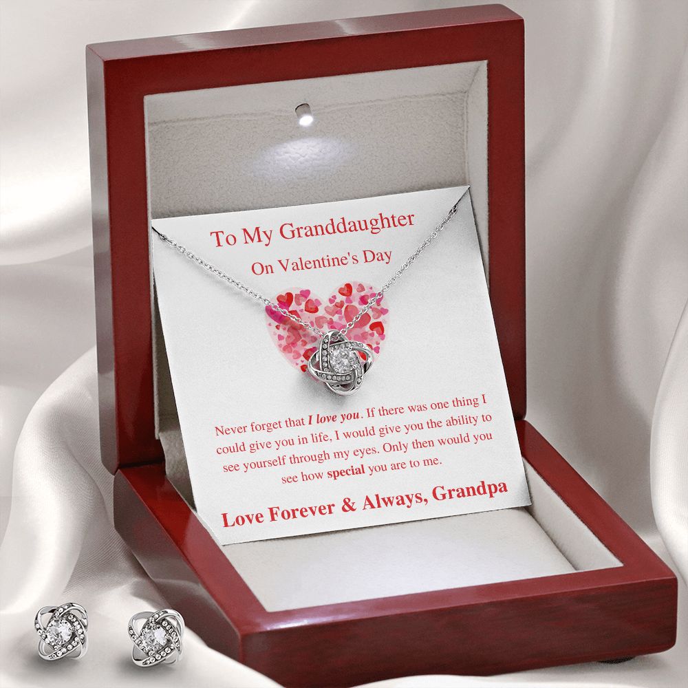 To My Granddaughter From Grandpa - Valentine's Love Knot Necklace