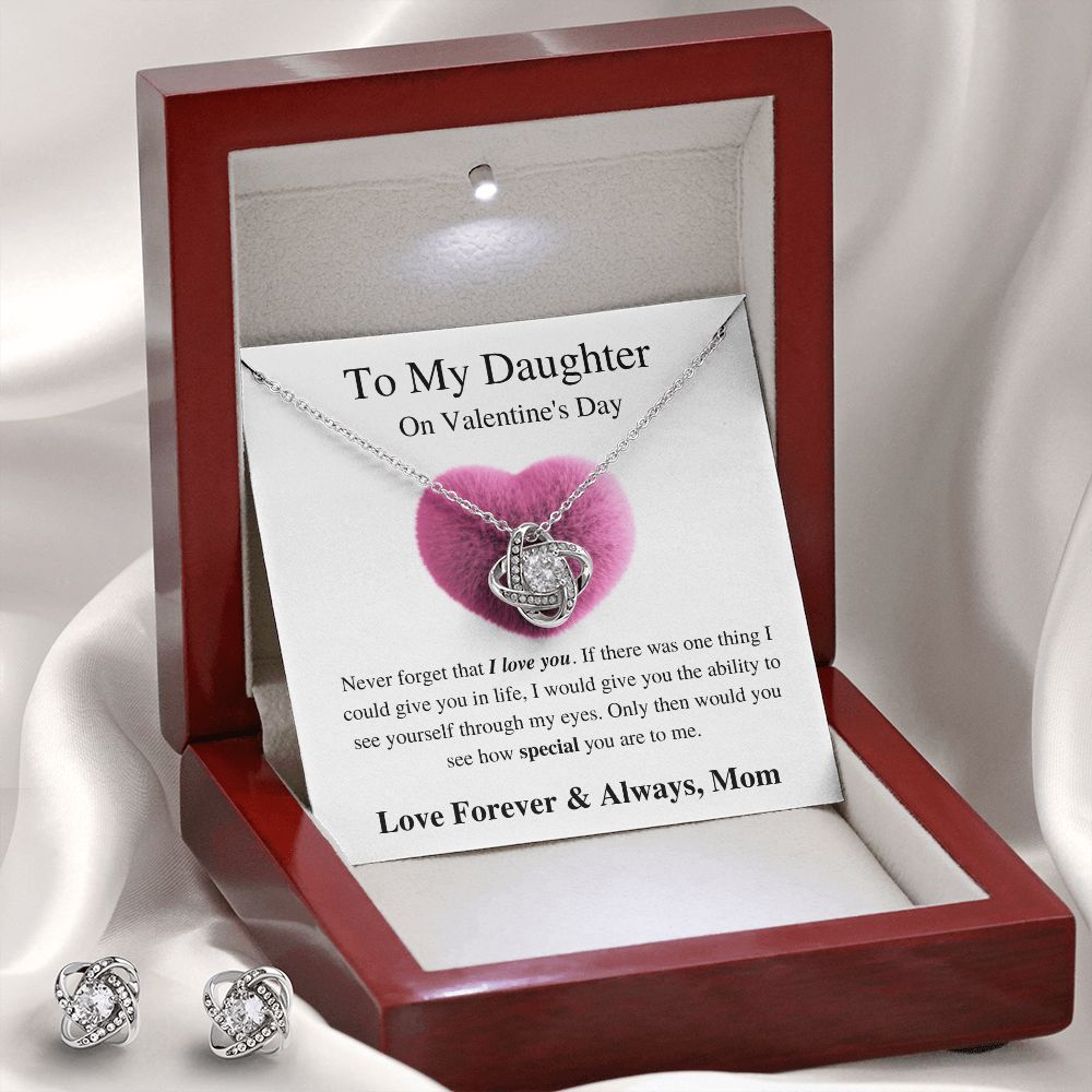 To My Daughter From Mom - Valentine's Love Knot Necklace
