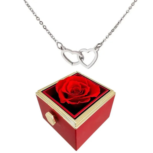 Eternally Preserved Rotating Rose Box - Engraved Heart Necklace!