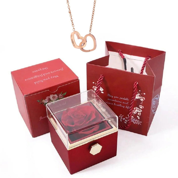 Preserved Eternal Real Rose Flower Gift Box With 14K Gold Plated Silver  Necklace