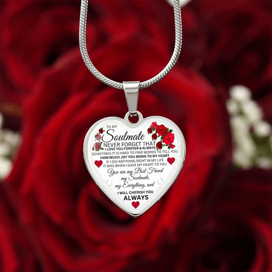 To My Soulmate - Cherish You - Valentine's Rose Heart Necklace