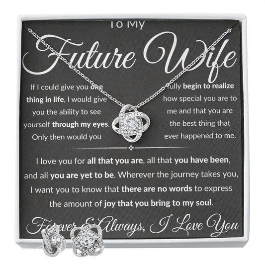 Gift For Future Wife Love Knot Necklace With Earrings Blk See The Way I Do Msg Card
