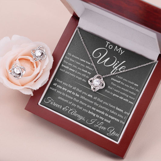 Gift For Wife Love Knot Necklace With Earrings Dream Msg