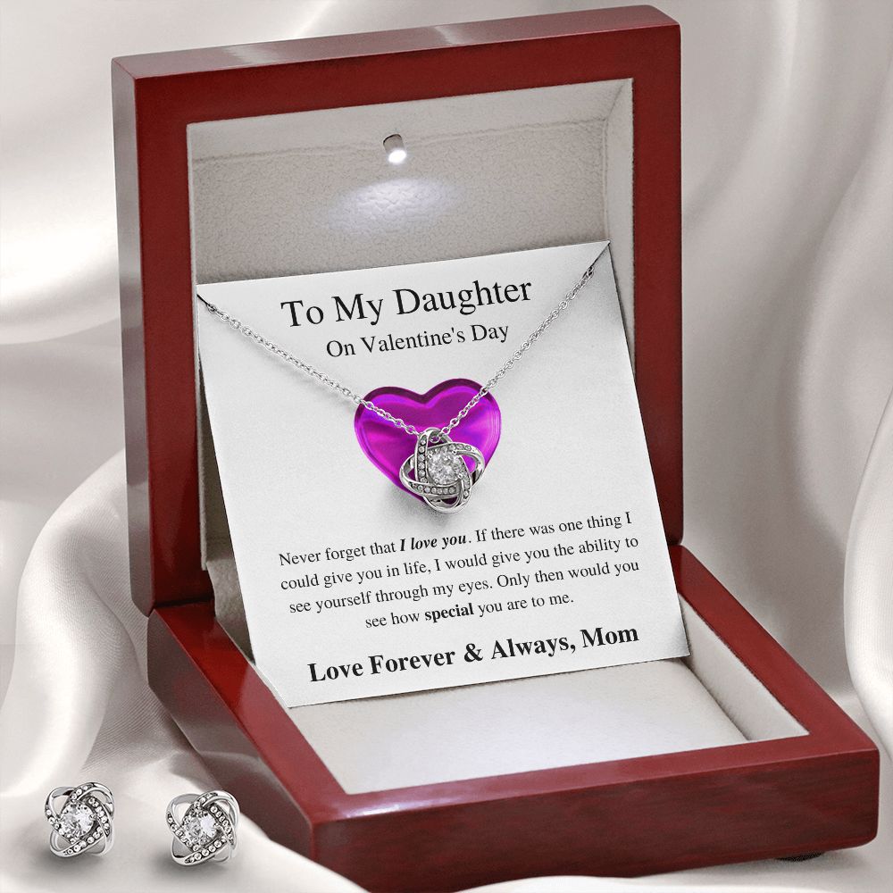 To My Daughter From Mom - Valentine's Love Knot Necklace