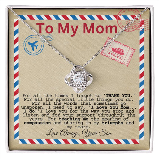 To My Mom - Thank You - Love Knot Necklace