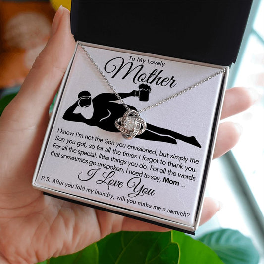 To My Lovely Mother - I Love You - Mother's Day Love Knot Necklace