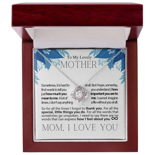 To My Lovely Mother - I Love You - Mother's Day Love Knot Necklace