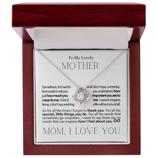To My Lovely Mother - I Love You - Mother's Day Love Knot Necklace