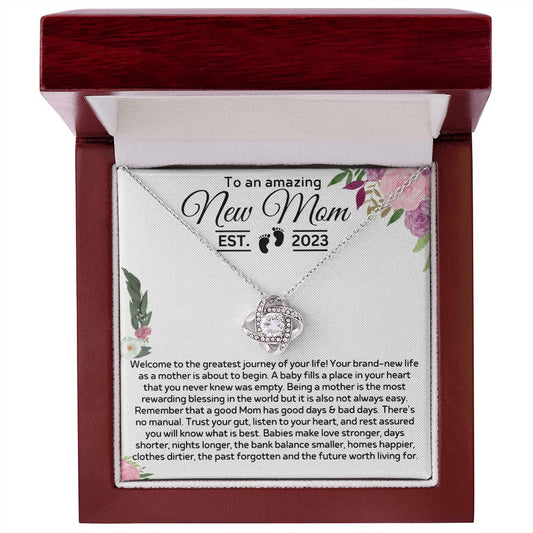 Amazing New Mom - Greatest Journey - Mother's Day Love Knot Necklace