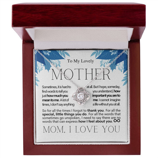 To My Lovely Mother - I Love You - Mother's Day Love Knot Necklace