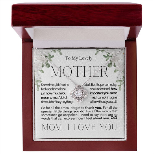 To My Lovely Mother - I Love You - Mother's Day Love Knot Necklace