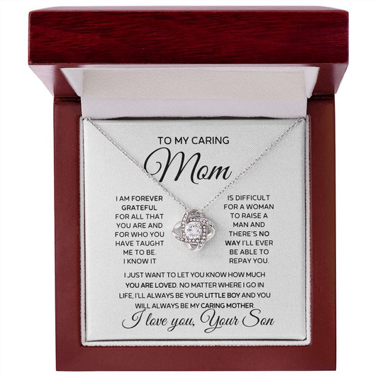 To My Caring Mom - You Are Loved - Mother's Day Love Knot Necklace