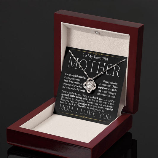 To My Beautiful Mother - My World - Mother's Day Love Knot Necklace
