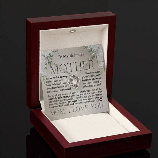 To My Beautiful Mother - My World - Birthday Mother's Day Love Knot Necklace