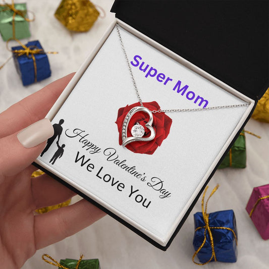 To My Mom - Super Mom - Valentine's Love Heart Necklace