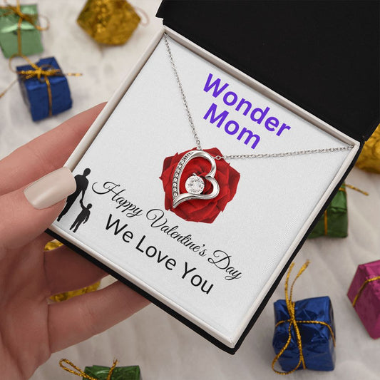 To My Mom - Wonder Mom - Valentine's Love Heart Necklace