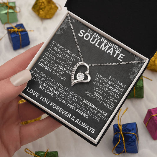 To My Beautiful Soulmate - One Wish - Valentine's Love Heart Necklace